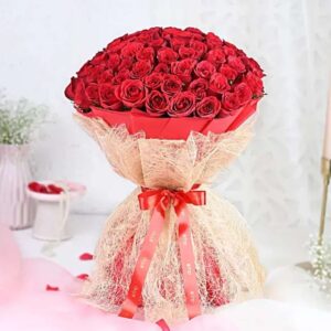 Terra Rouge – 75 Red Roses in Jute Wrap