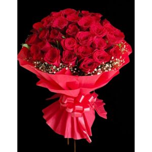Crimson Core – 75 Red Roses in Luxe Red Wrap