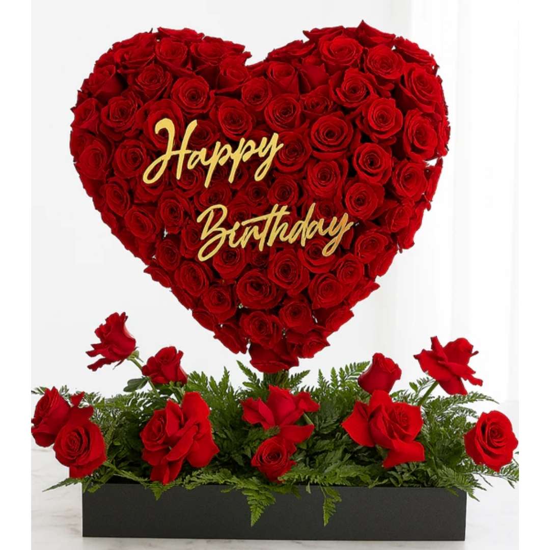 Heart of Red Roses – Happy Birthday Luxe Box