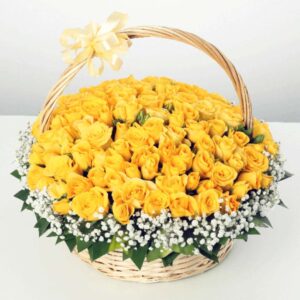 Golden Radiance – 100 Yellow Roses in a Luxe Basket
