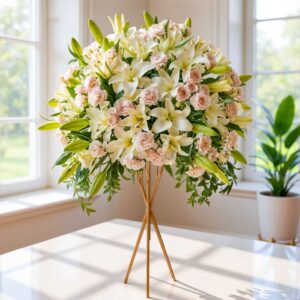 Grace Unfolding – 15 White Oriental Lilies, 20 Pink Carnations, 15 Spray Roses