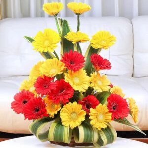 Colourful nest – 24 Gerbera in Basket