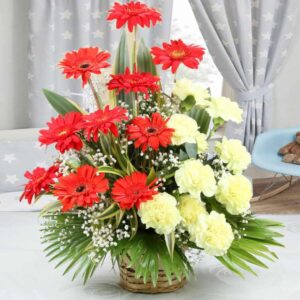 Sunlit Bliss – Mix of Gerbera & Carnations in Basket