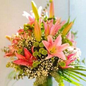 Blush Lily & Green Bloom Vase