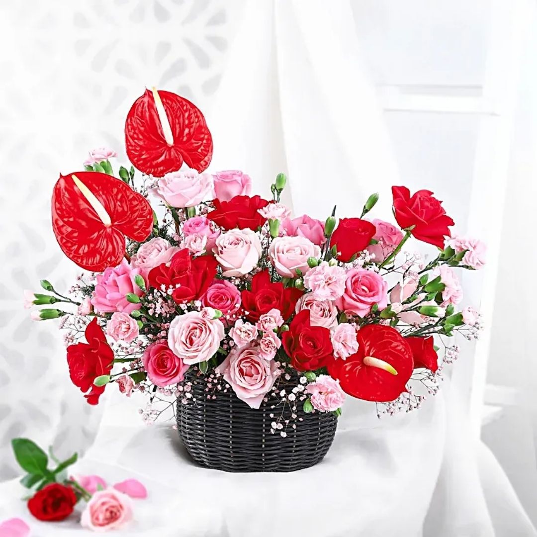 Crimson Bloom Artisan Basket